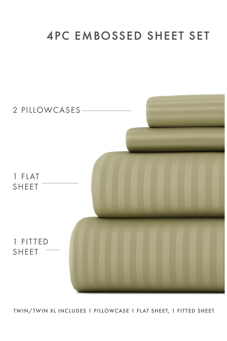 HOME SPUN Premium Ultra Soft Striped 4-Piece Bed Sheet Set, Alternate, color, SAGE
