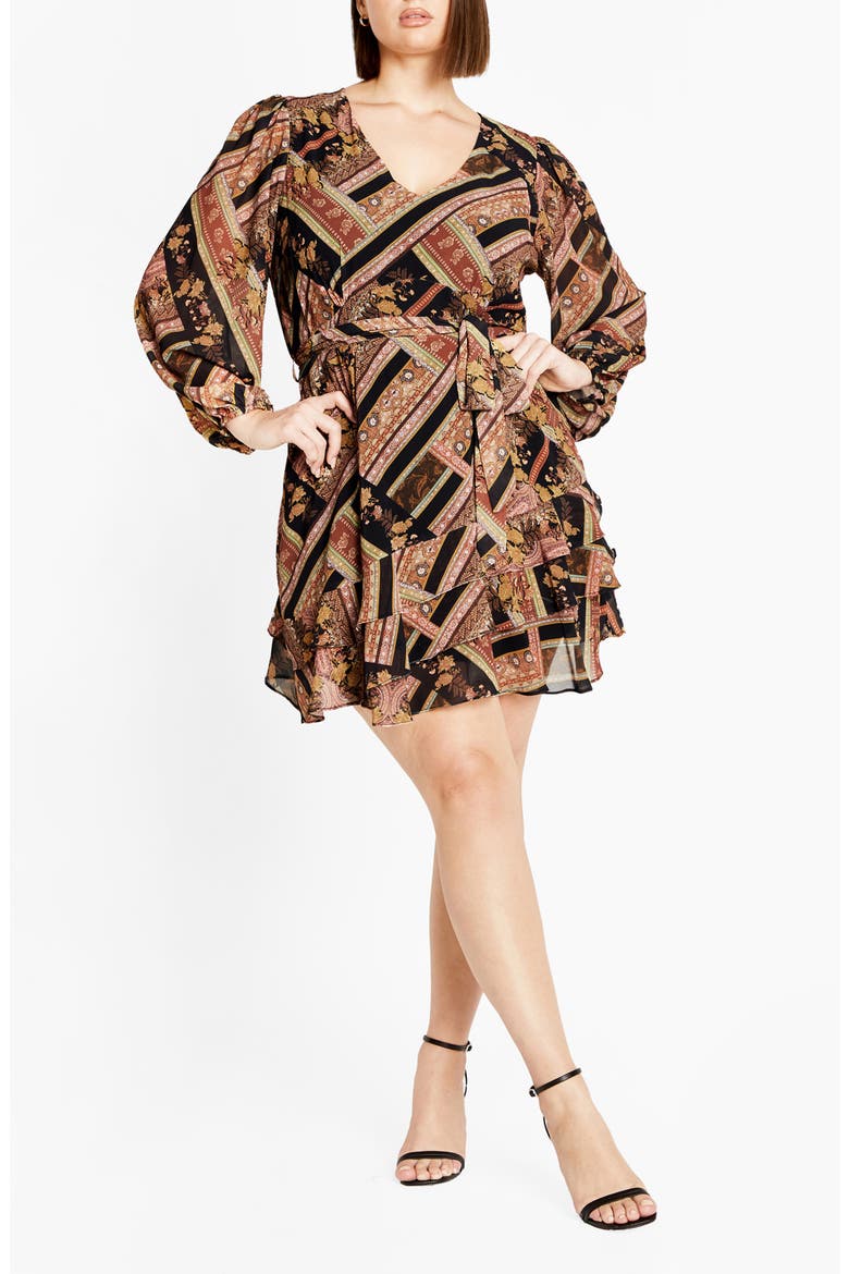 Harlow Patchwork Floral Tie Waist Minidress, Main, color, PRINT