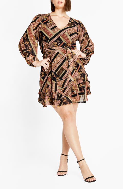 Harlow Patchwork Floral Tie Waist Minidress (Plus)