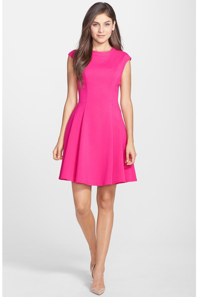 Cap Sleeve Crepe Fit & Flare Dress, Alternate, color, PINK