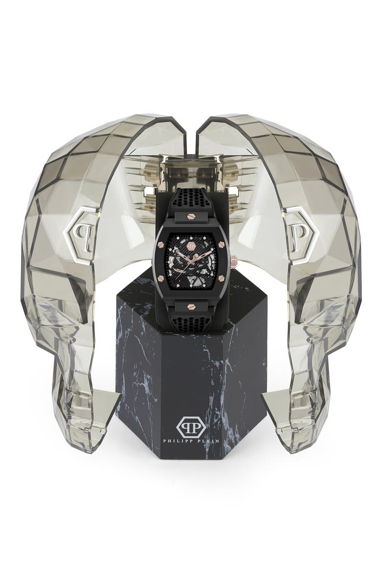 The $keleton Ceramic Silicone Strap Watch, 44mm, Alternate, color, BLACK CERAMIC