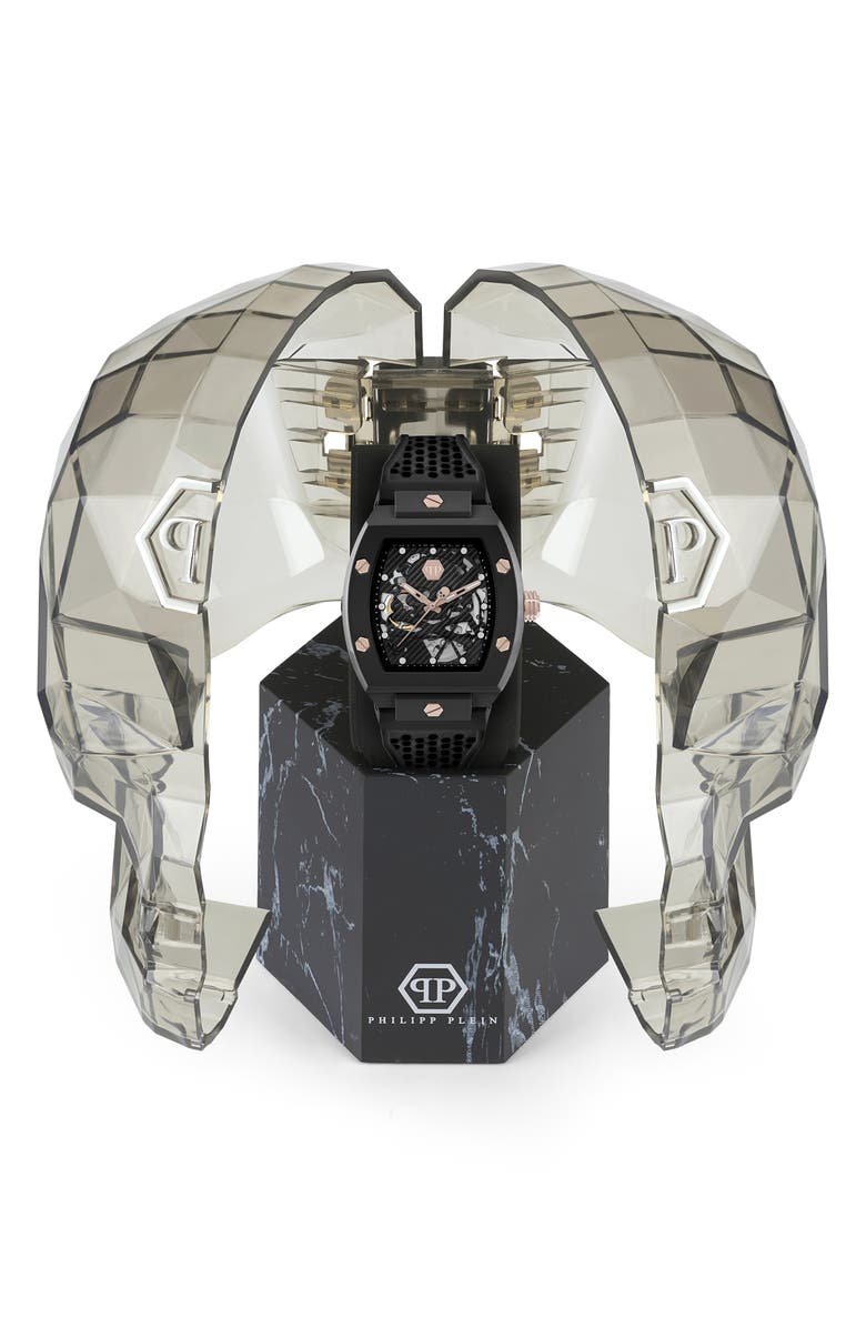 PHILIPP PLEIN The $keleton Ceramic Silicone Strap Watch, 44mm, Alternate, color, Black Ceramic