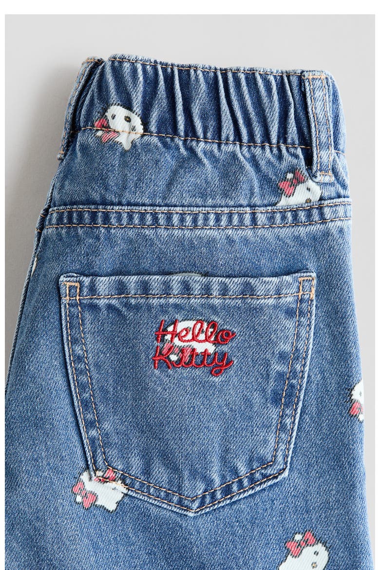 Printed Wide Leg Jeans, Alternate, color, Denim blue/Hello Kitty