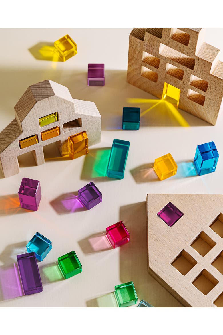 Riley City Wooden Building Blocks with Acrylic Gems, Alternate, color, Multicolor