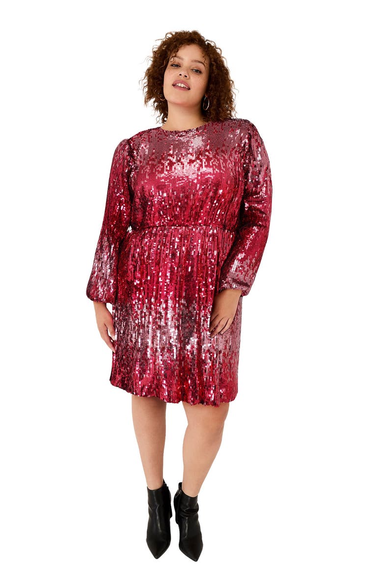 June + Vie Sequin Mockneck Dress, Main, color, Cherry