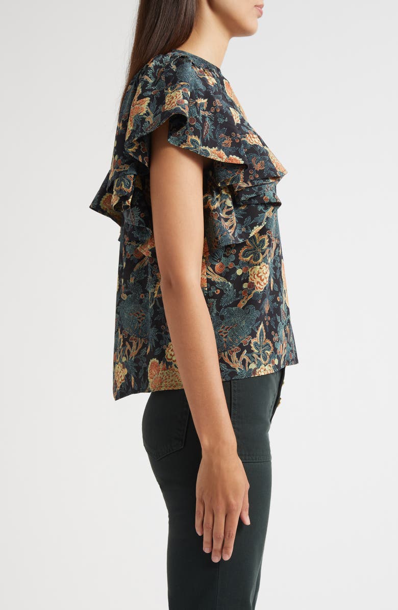 Ulla Johnson Lena Flutter Sleeve Silk Top, Alternate, color, Nuit