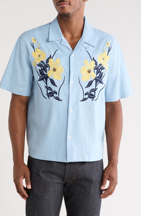 Jasmine Floral Embroidered Cotton & Linen Camp Shirt