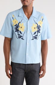 PacSun Jasmine Floral Embroidered Cotton & Linen Camp Shirt