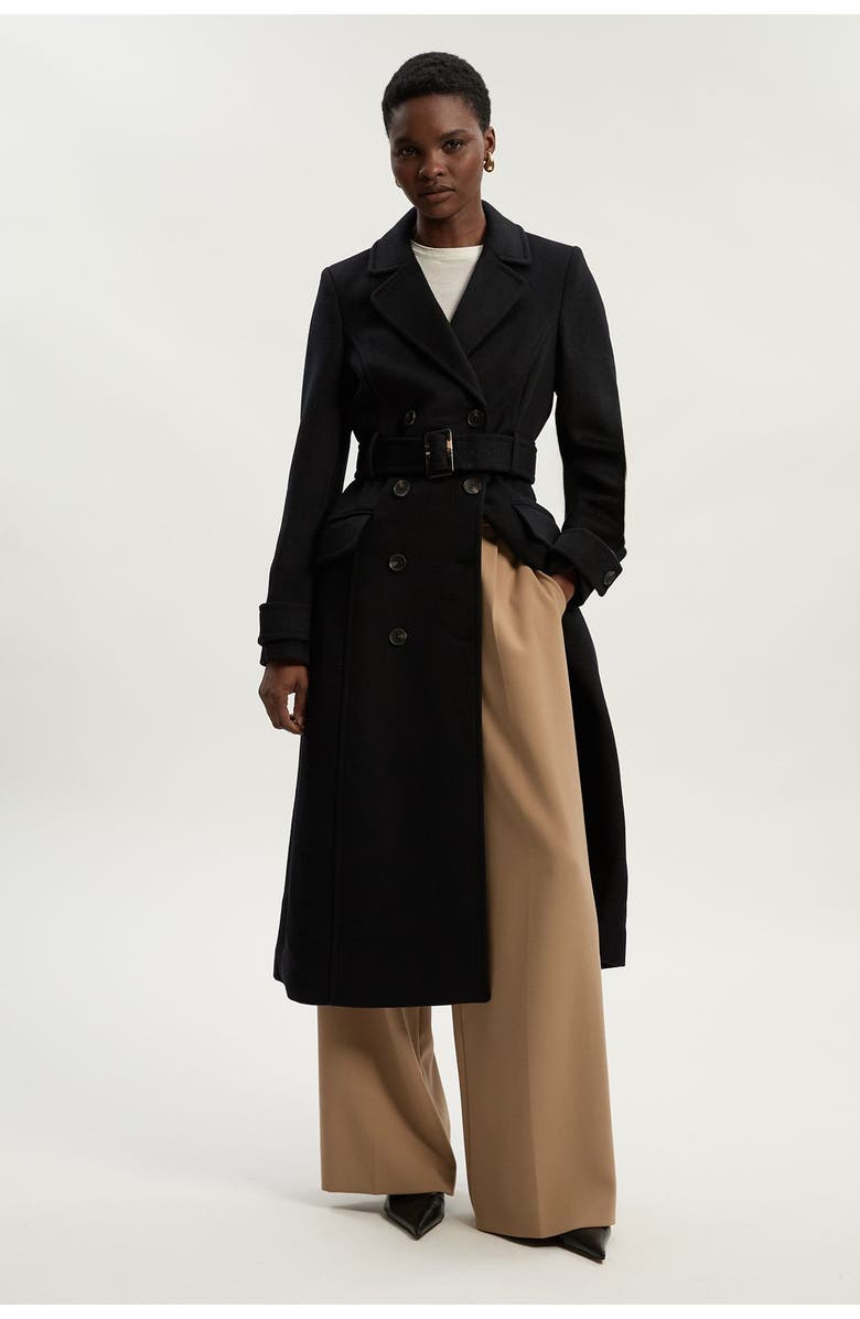 Karen Millen Wool Blend Belted Midi Coat, Main, color, Black