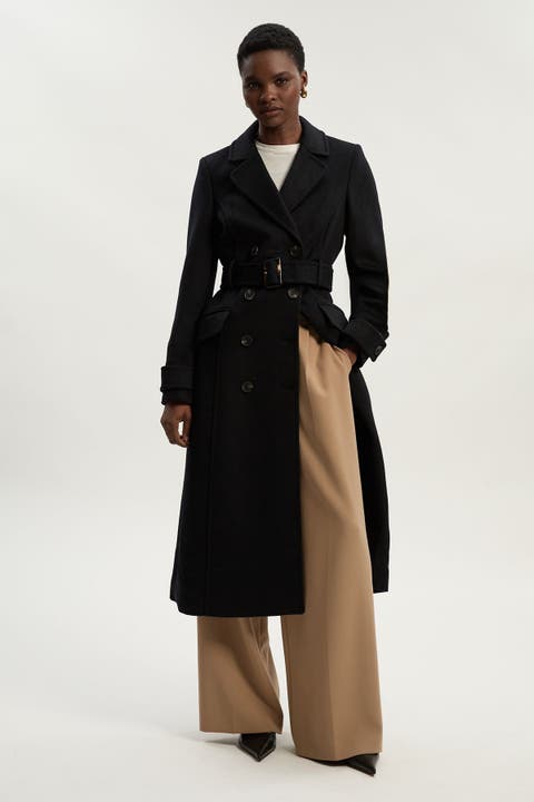 Wool Blend Belted Midi Coat