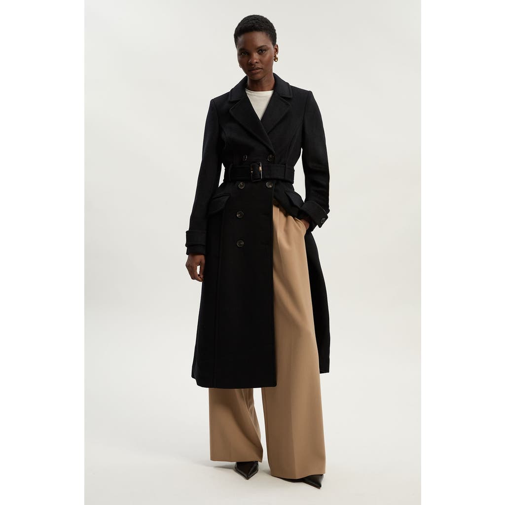 Karen Millen Wool Blend Belted Midi Coat In Black