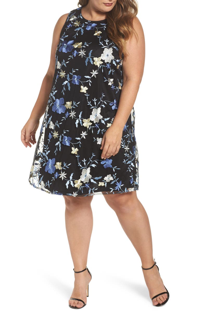 ECI Floral Embroidered A-Line Dress, Main, color, 