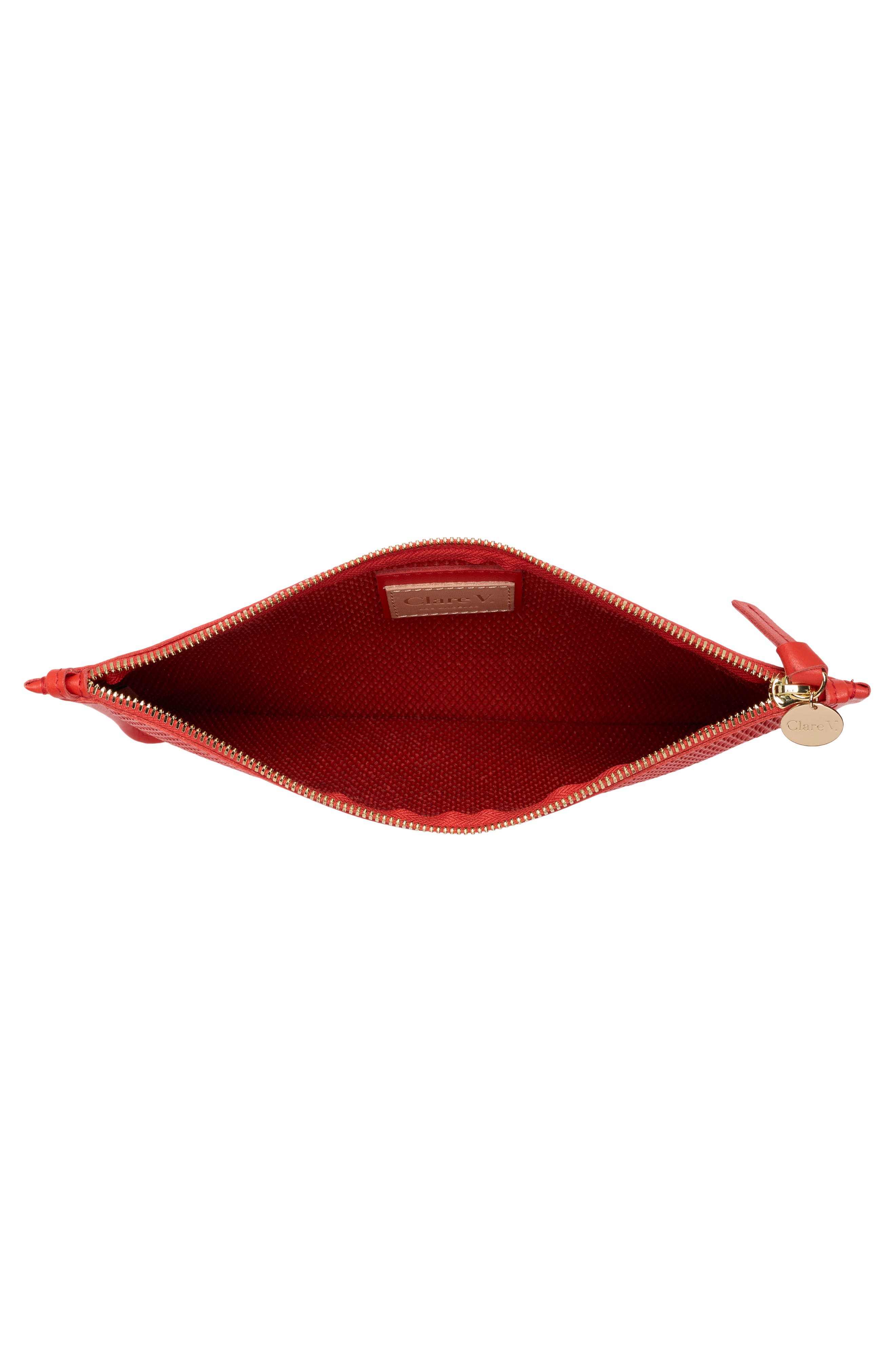 Clare V. Perforated Leather Clutch, Alternate, color, Bright Poppy