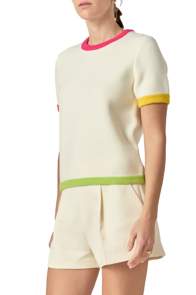 Colorblock Short Sleeve Sweater, Alternate, color, CREAM MULTI