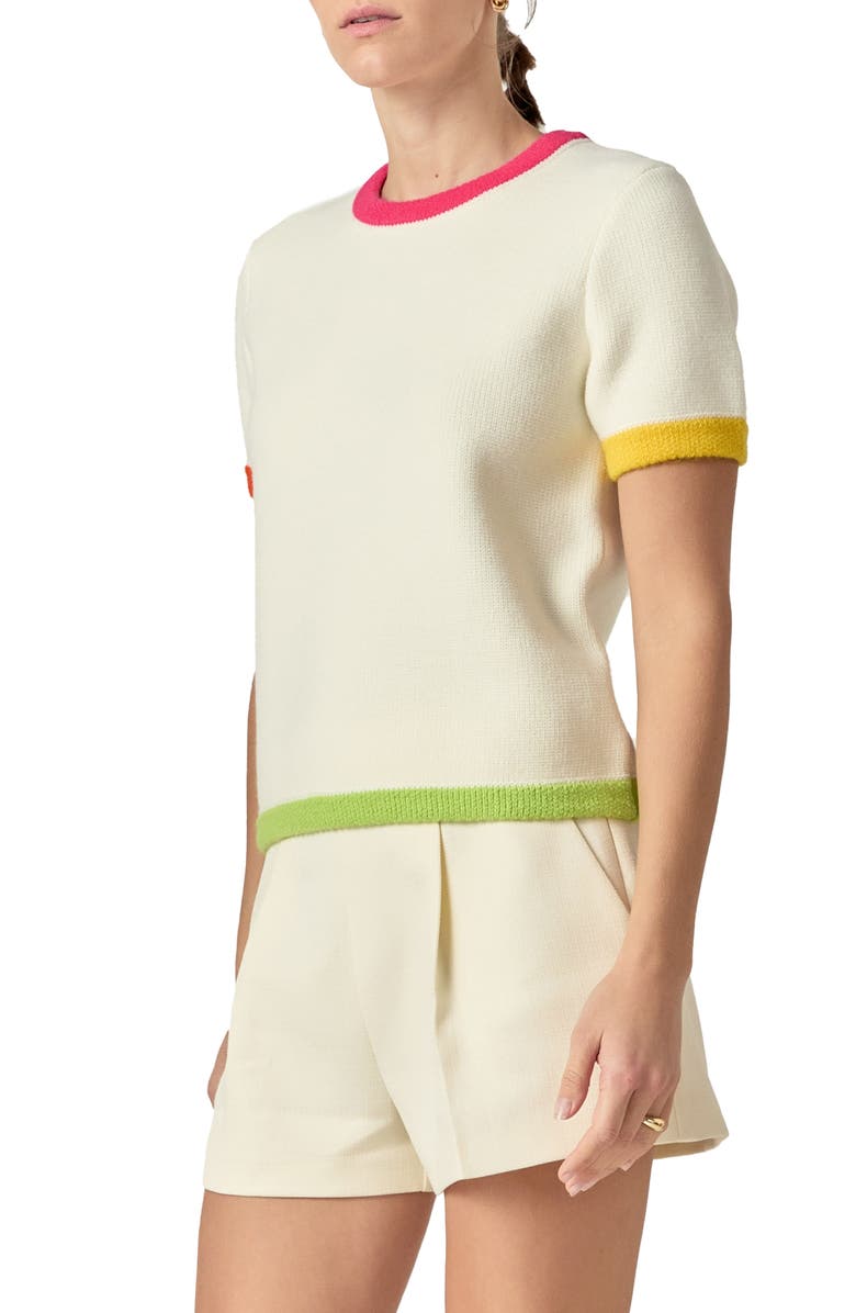 English Factory Colorblock Short Sleeve Sweater, Alternate, color, Cream Multi