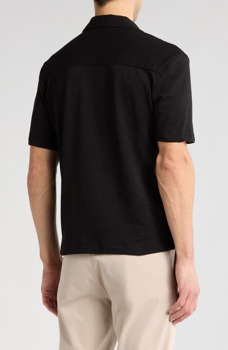 DENIM AND FLOWER Textured Short Sleeve Camp Shirt, Alternate, color, Black