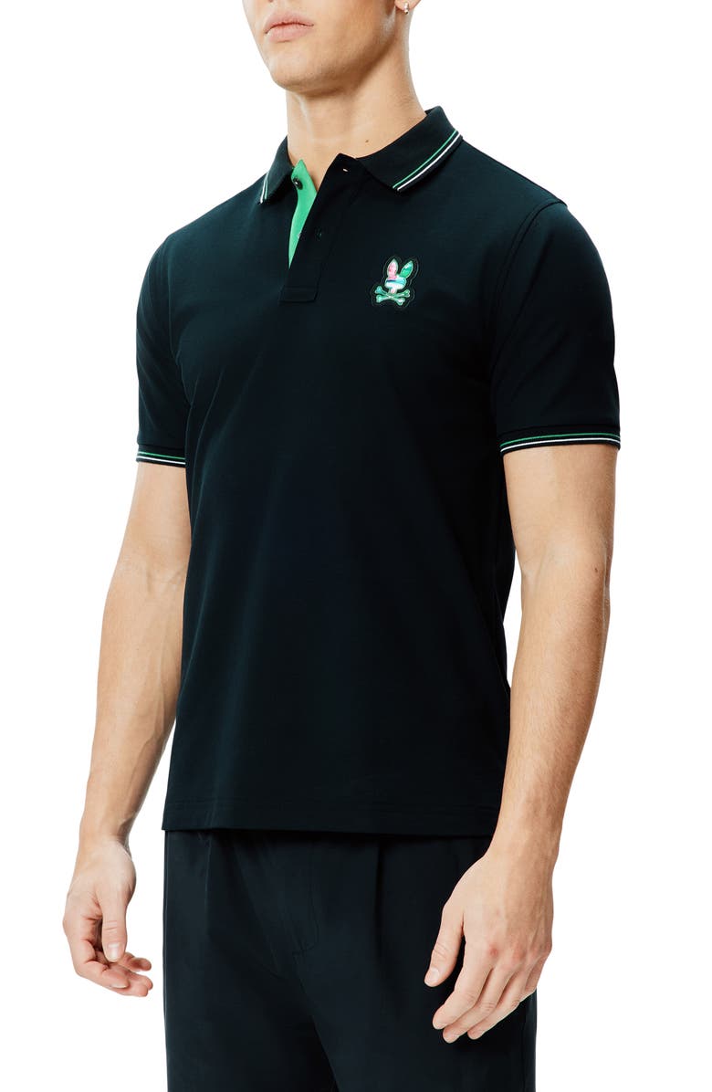 Psycho Bunny Nate Tipped Pima Cotton Piqué Polo, Alternate, color, Black