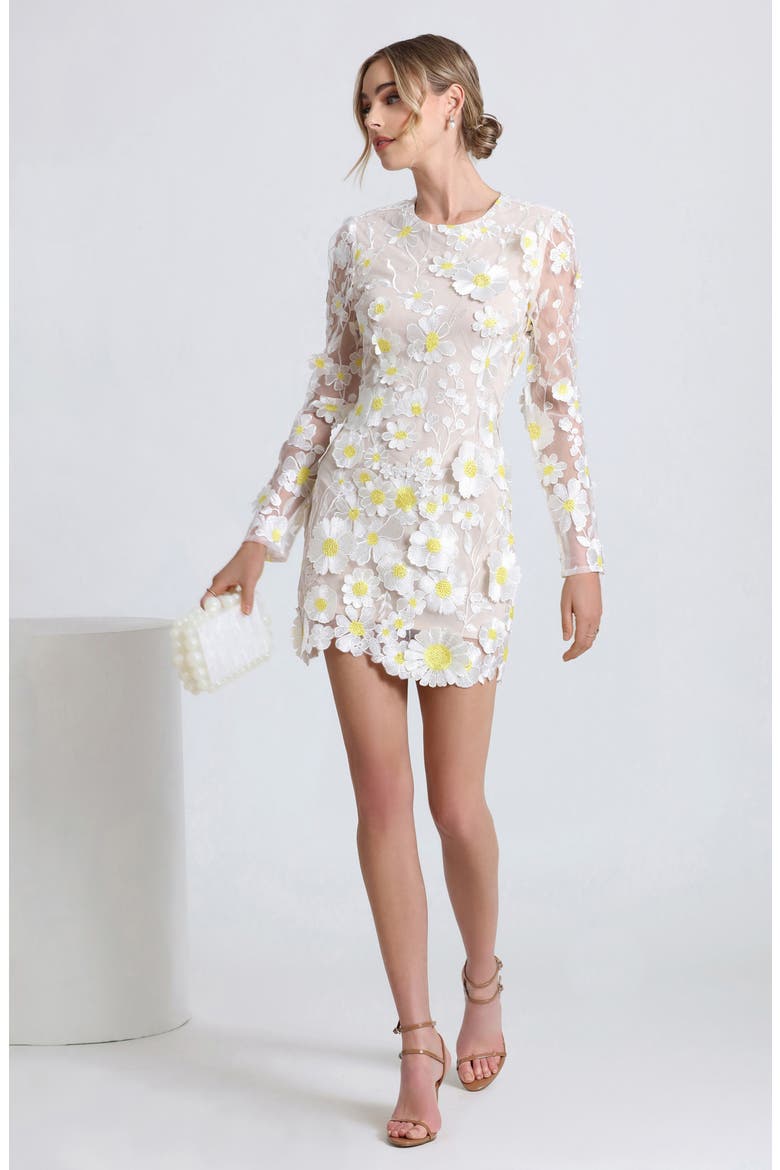 Appliqué Long Sleeve Minidress, Alternate, color, DAISY