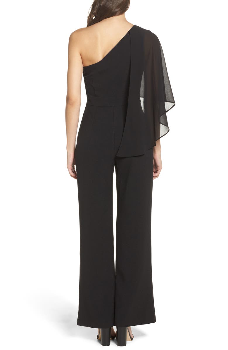 Vince Camuto Cape Overlay One-Shoulder Jumpsuit, Alternate, color, 