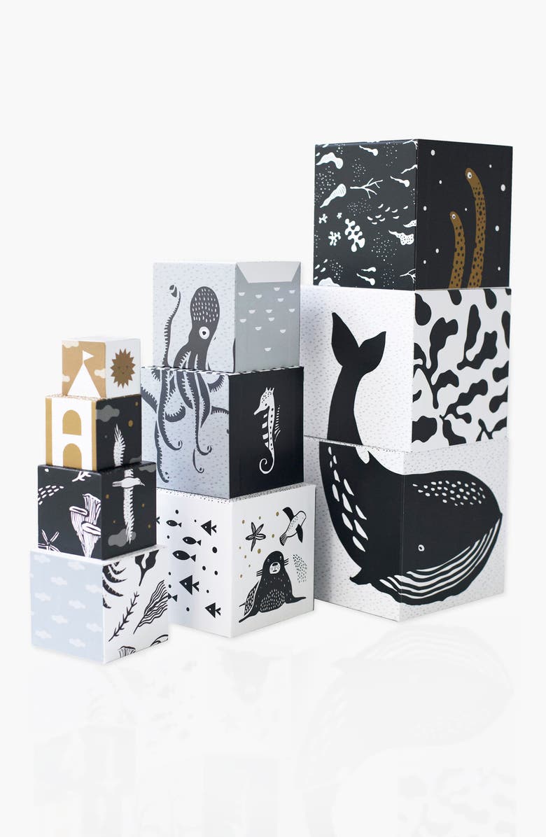 Wee Gallery Ocean Nesting Blocks and Wooden Tray Puzzle Bundle, Alternate, color, Ocean