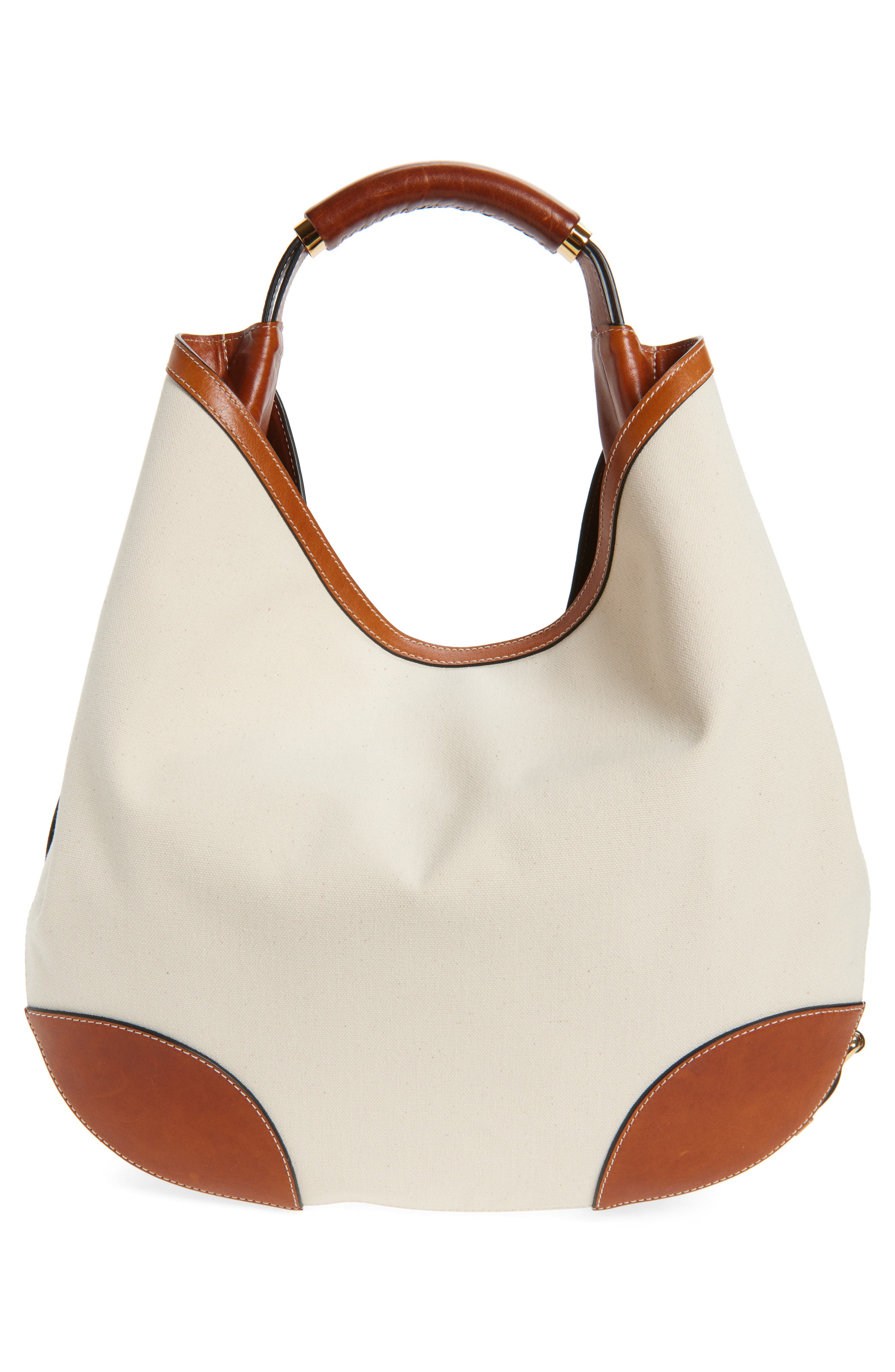 Moschino Handle Me Canvas & Leather Hobo Bag, Alternate, color, 10A Natural/ Hide