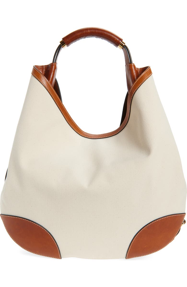 Moschino Handle Me Canvas & Leather Hobo Bag, Alternate, color, 10A Natural/ Hide