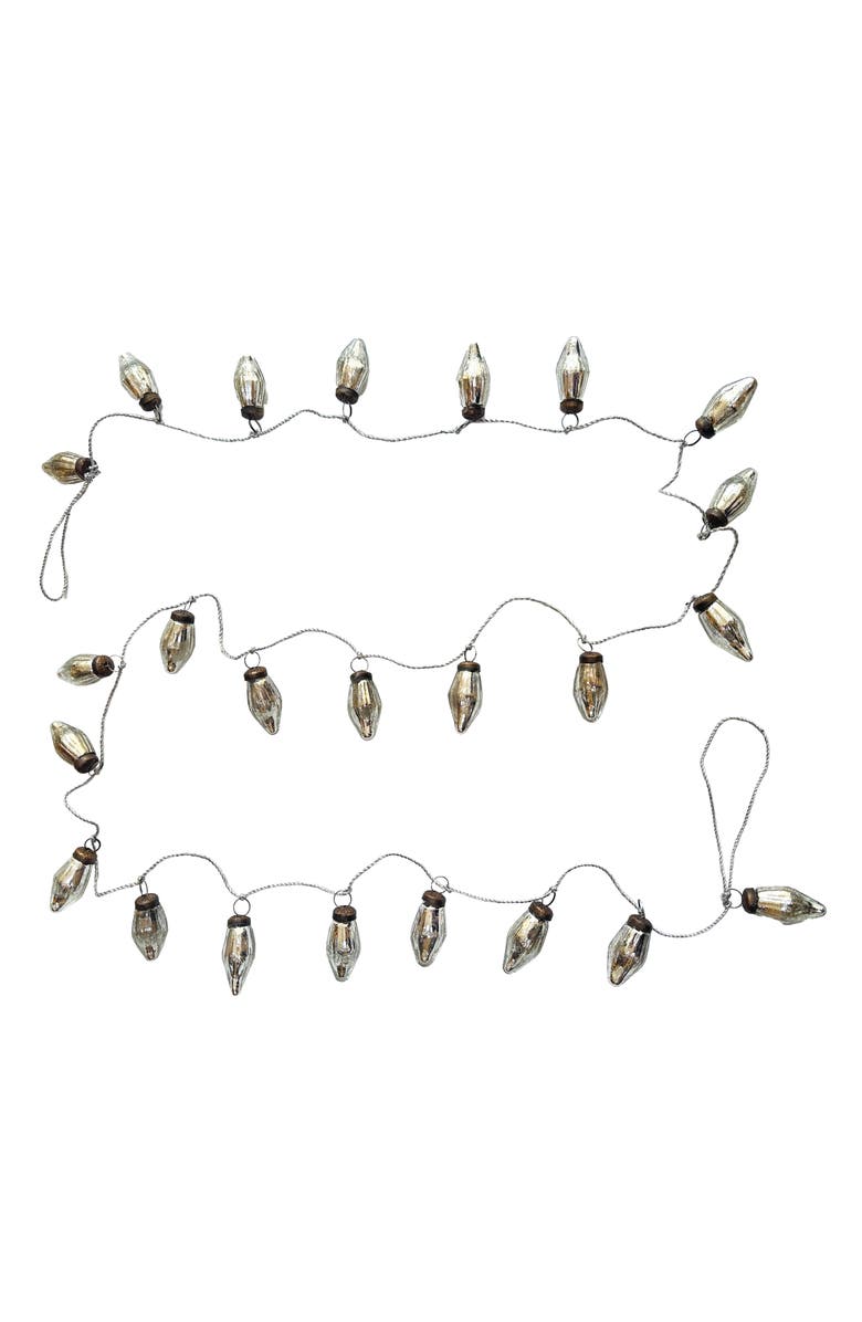 Storied Home Mercury Glass Ornament Garland with Silver Cord, Silver Finish, Main, color, 