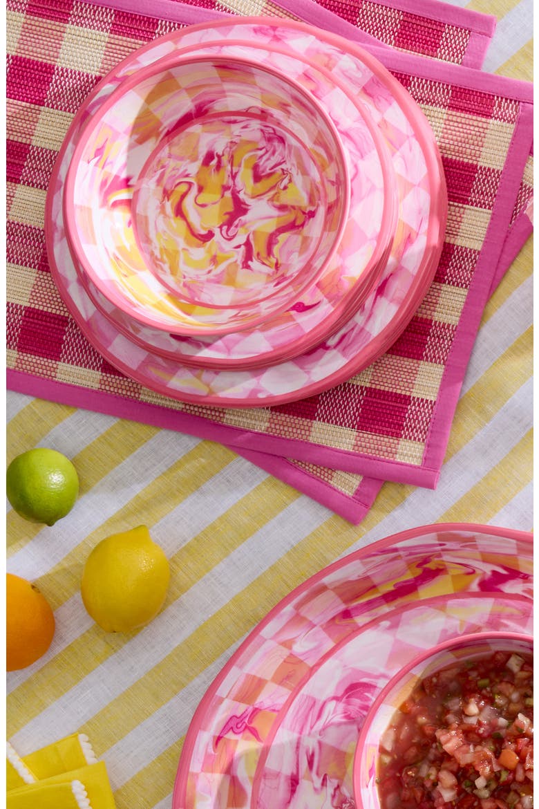 Pink Woven Check Set of 4 Straw Placemats, Alternate, color, PINK