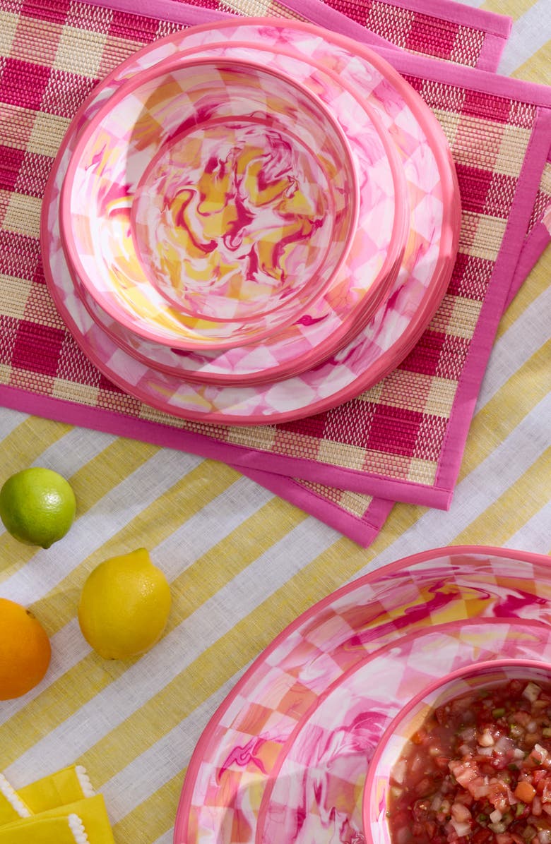 MACKENZIE CHILDS Pink Woven Check Set of 4 Straw Placemats, Alternate, color, Pink