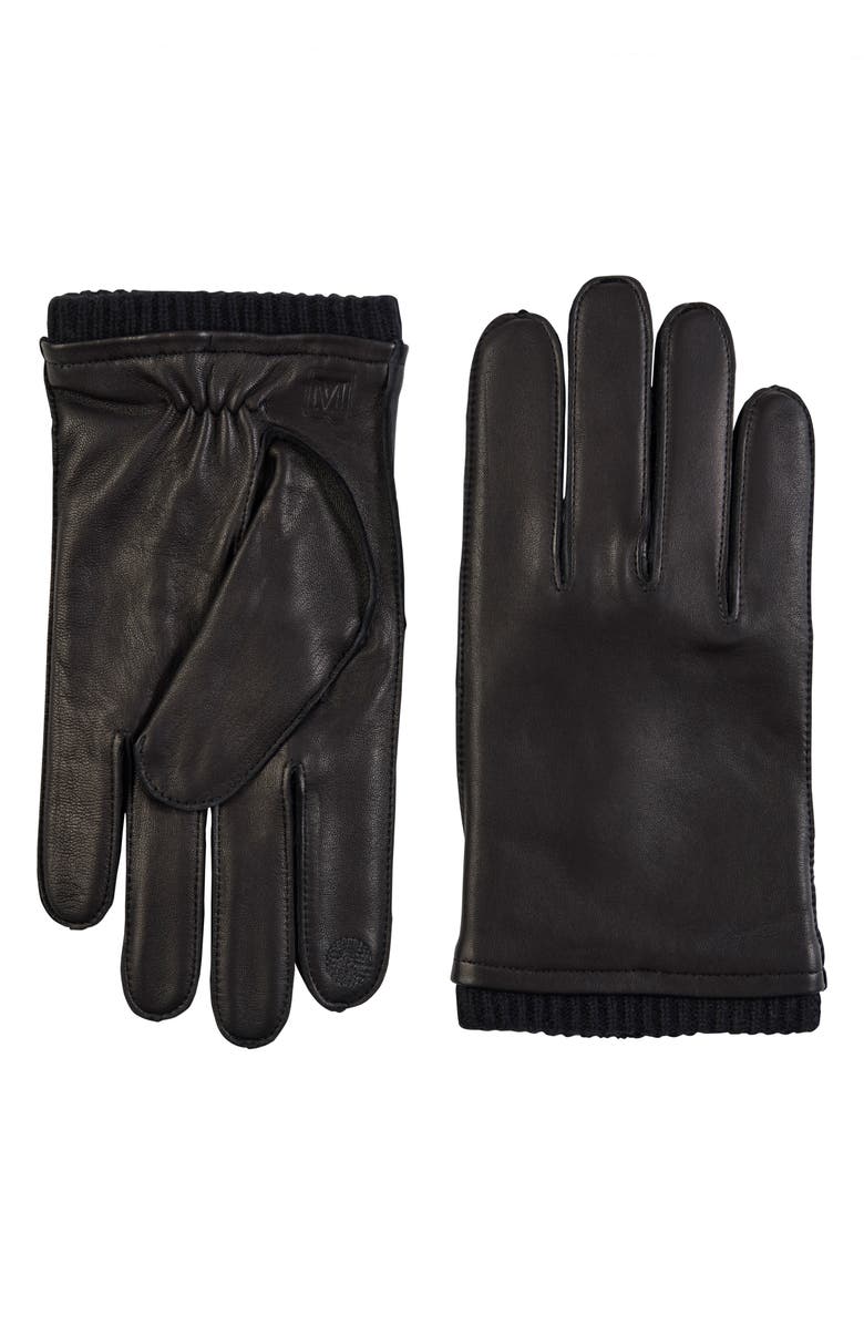 Bruno Magli Touch Tech Cashmere Lined Leather Gloves, Main, color, Black