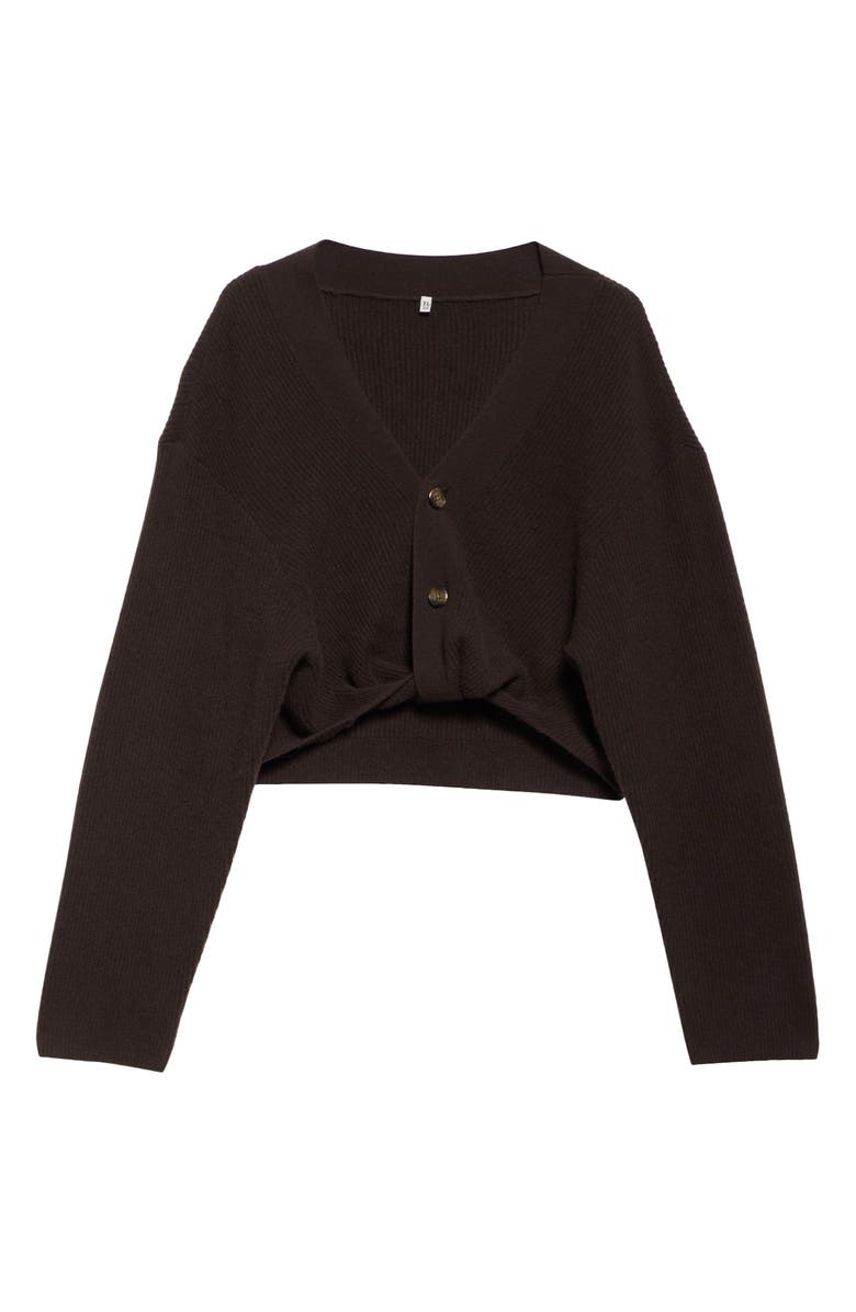R13 Twisted Front Cashmere Rib Cardigan, Alternate, color, Dark Brown