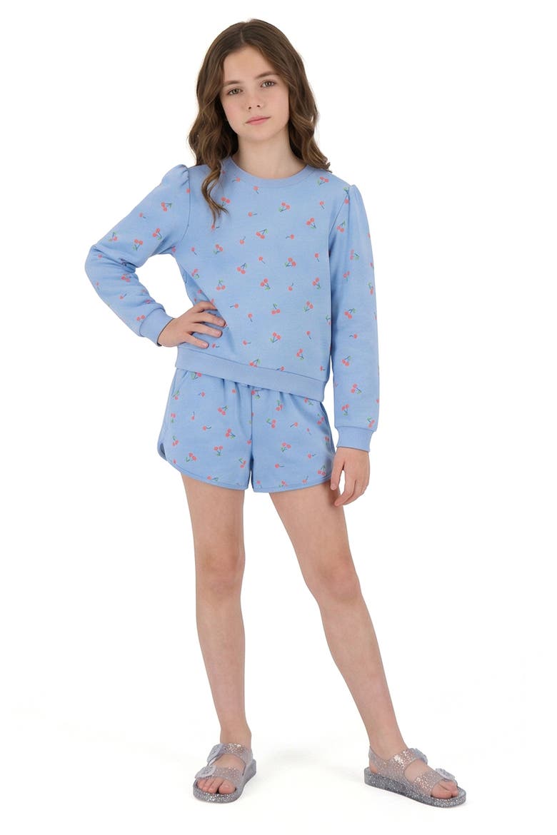 Kids' Long Sleeve Pullover & Shorts Set, Alternate, color, PURPLE CHERRY