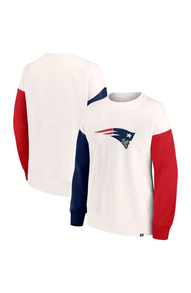 FANATICS Women's Fanatics Branded White New England Patriots Colorblock Primary Logo Pullover Sweatshirt, Main, color, 