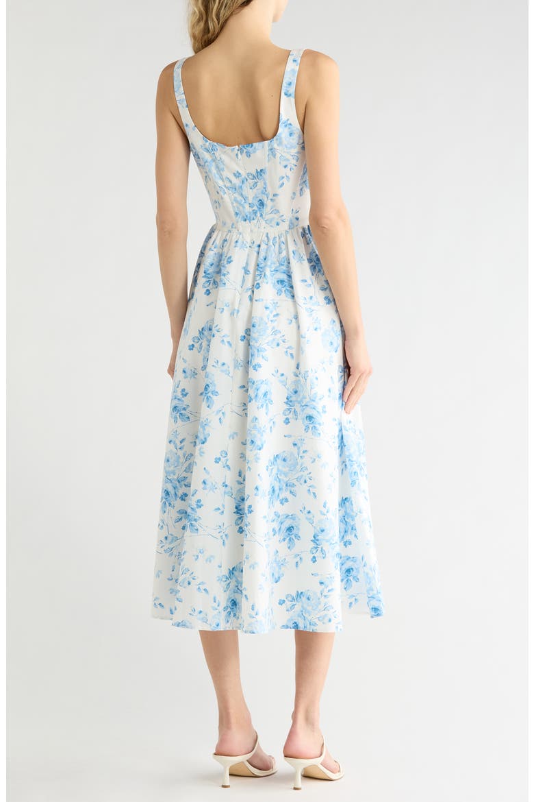 Floral Corset Sleeveless Midi Dress, Alternate, color, BLUE TOILE ROSES