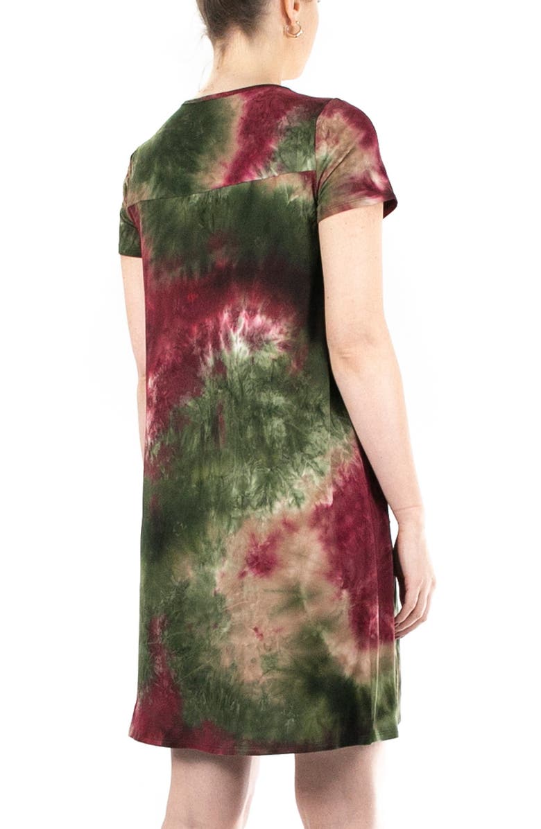 Nina Leonard Scoop Neck Tie-Dye Print Dress, Alternate, color, Olive Mult