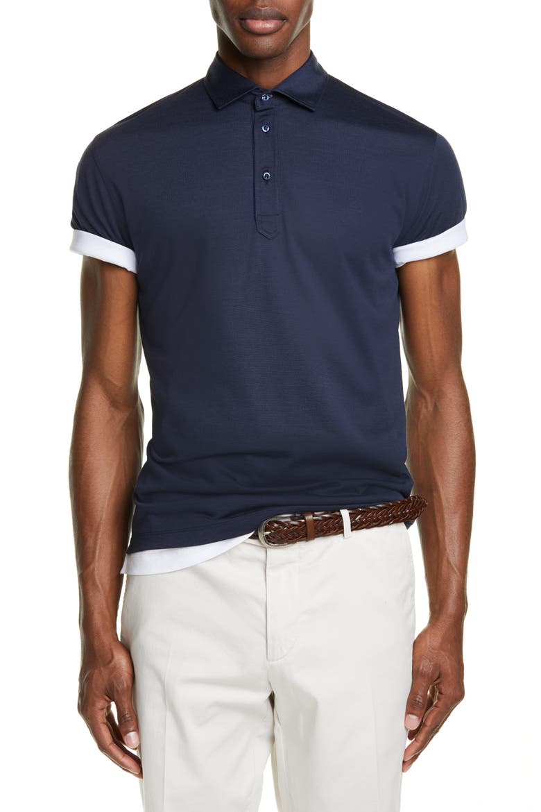 Silk & Cotton Polo Shirt, Main, color, OCEAN BLUE