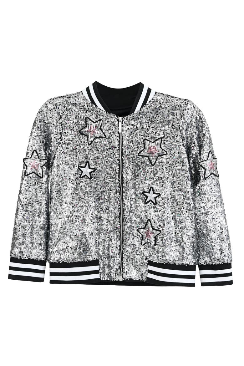 Sequin Bomber Jacket, Main, color, Silver