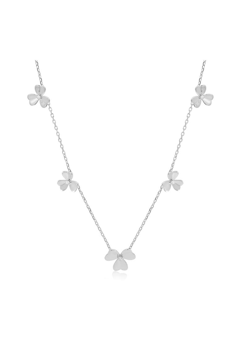 Clover Petal CZ Station Necklace, Main, color, Sterling Silver