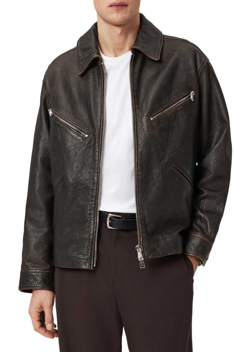 Starday Leather Jacket, Main, color, VINTAGE BLACK