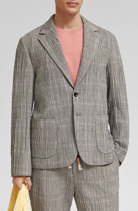 Checked Cotton Blend Seersucker Sport Coat