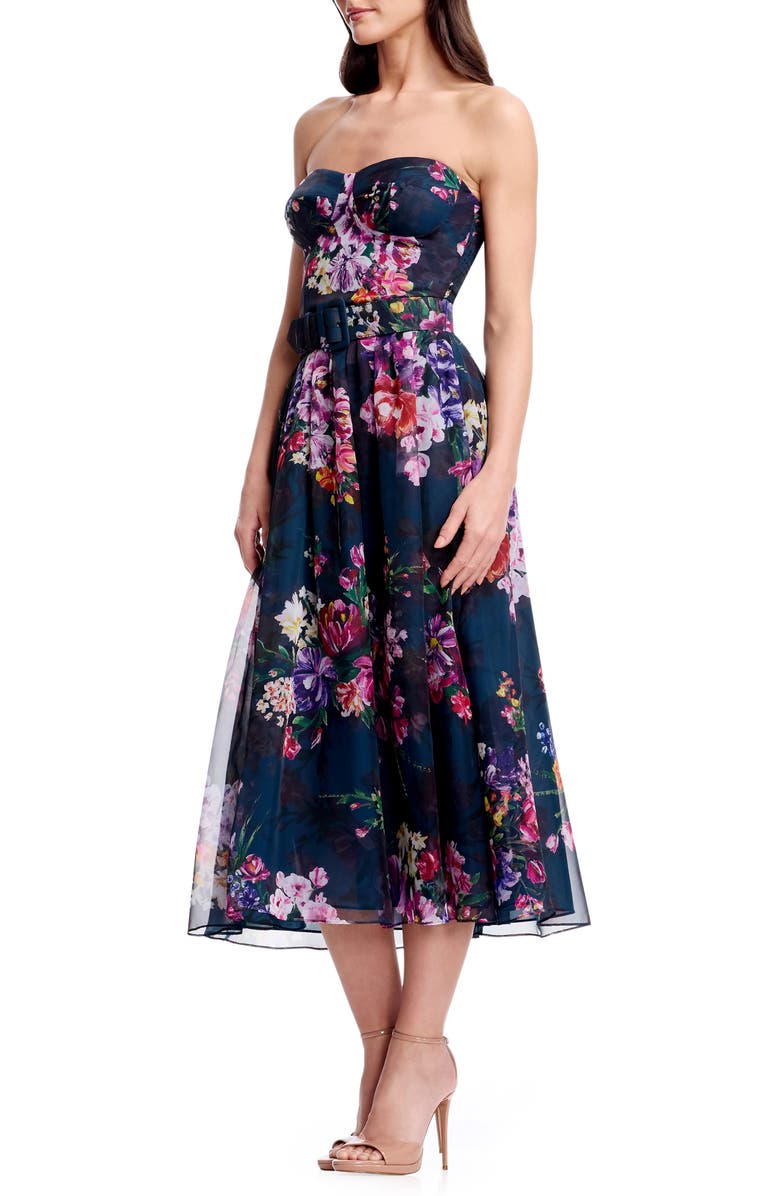 Dress the Population Jenny Floral Strapless Fit & Flare Cocktail Dress, Alternate, color, Peacock Blue Multi
