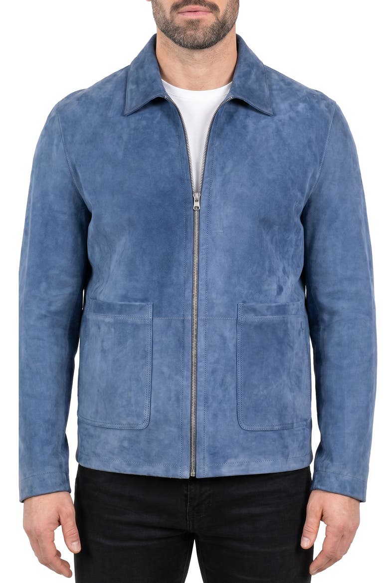 Leather Zip Jacket, Main, color, BLUE