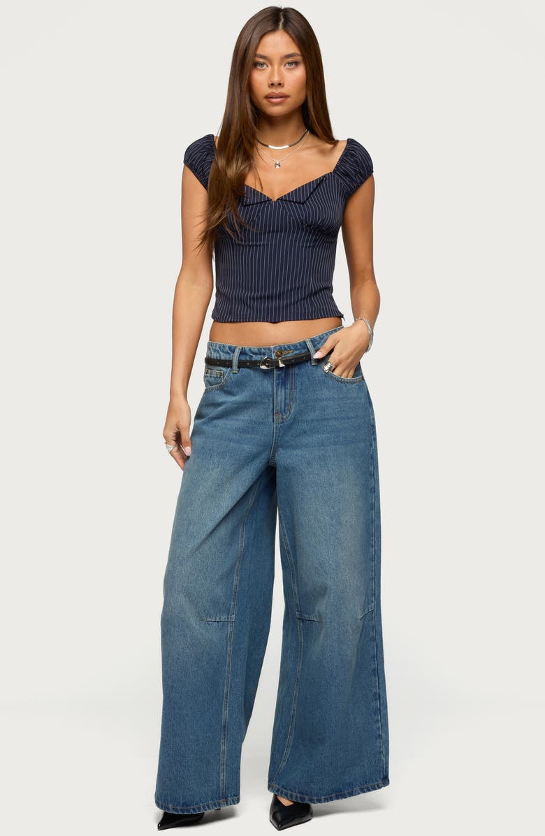 EDIKTED Eugenia Pinstripe Crop Top, Alternate, color, Navy-And-White