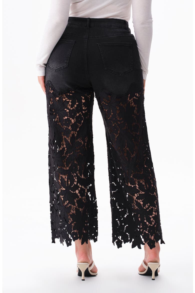 Crystal Embellished Lace Wide Leg Jeans, Alternate, color, INKGAUZE