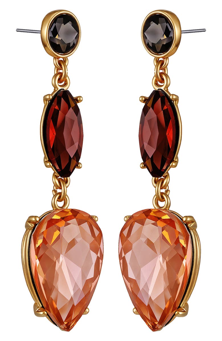 GUESS Crystal Linear Drop Earrings, Alternate, color, Gold Tone/ Red Multi