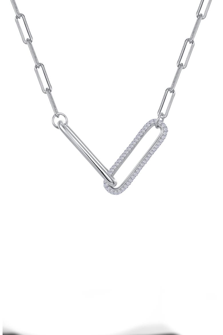 Simulated Diamond Paperclip Necklace, Main, color, SILVER