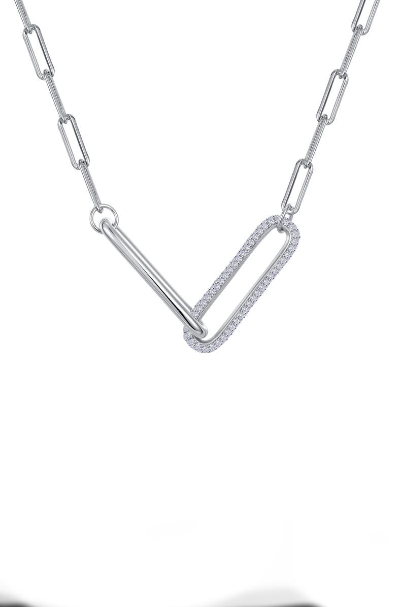 Lafonn Simulated Diamond Paperclip Necklace, Main, color, 