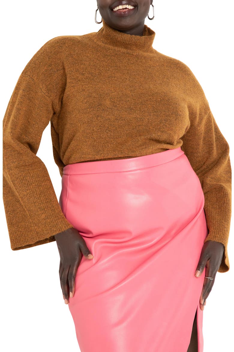 Flare Sleeve Turtleneck Sweater, Main, color, GOLDEN BROWN