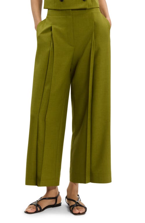 Theory City Pleated High Waist Wide Leg Pants In Green