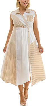Nicole Miller Stripe Pleated Asymmetric Maxi Dress